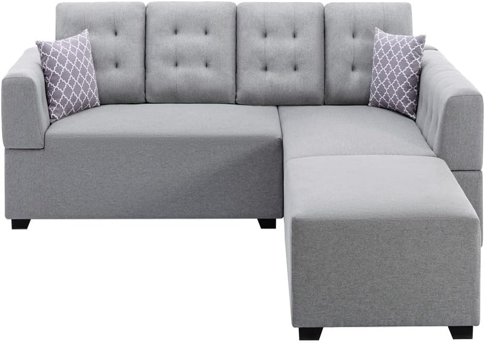 Chinon Modern Sectional Sofa with Right Facing Chaise Covers Linen Fabric (Light Gray)