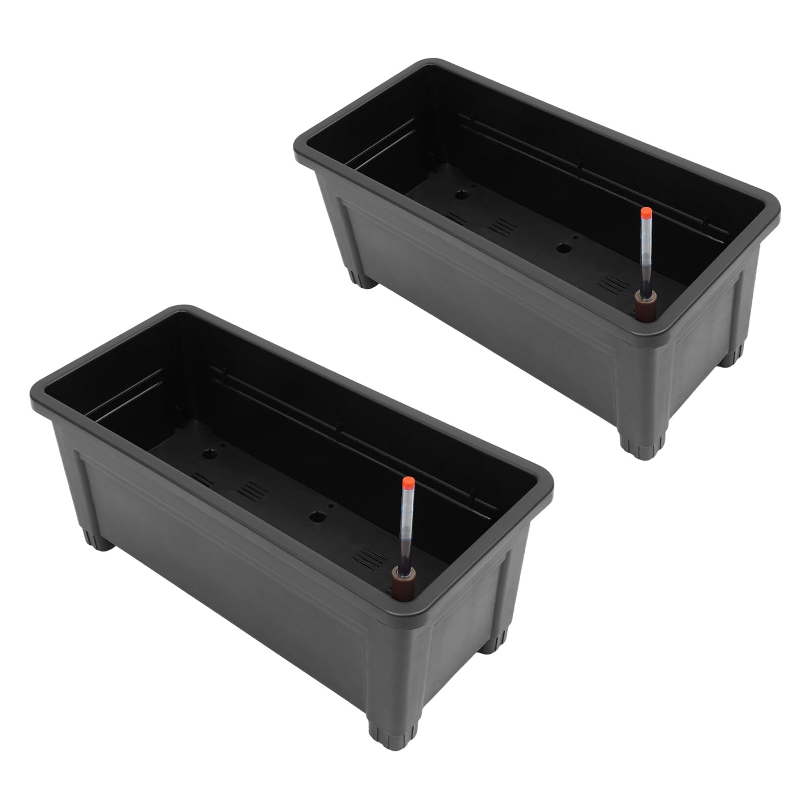 Juego de 2 bancales altos de material PP, 25 kg por parterre, cama para plantas con patas, 75 x 34,5 x 65,5 cm, con sistema de drenaje y tapones de goma, caja rectangular de jardín para balcón y