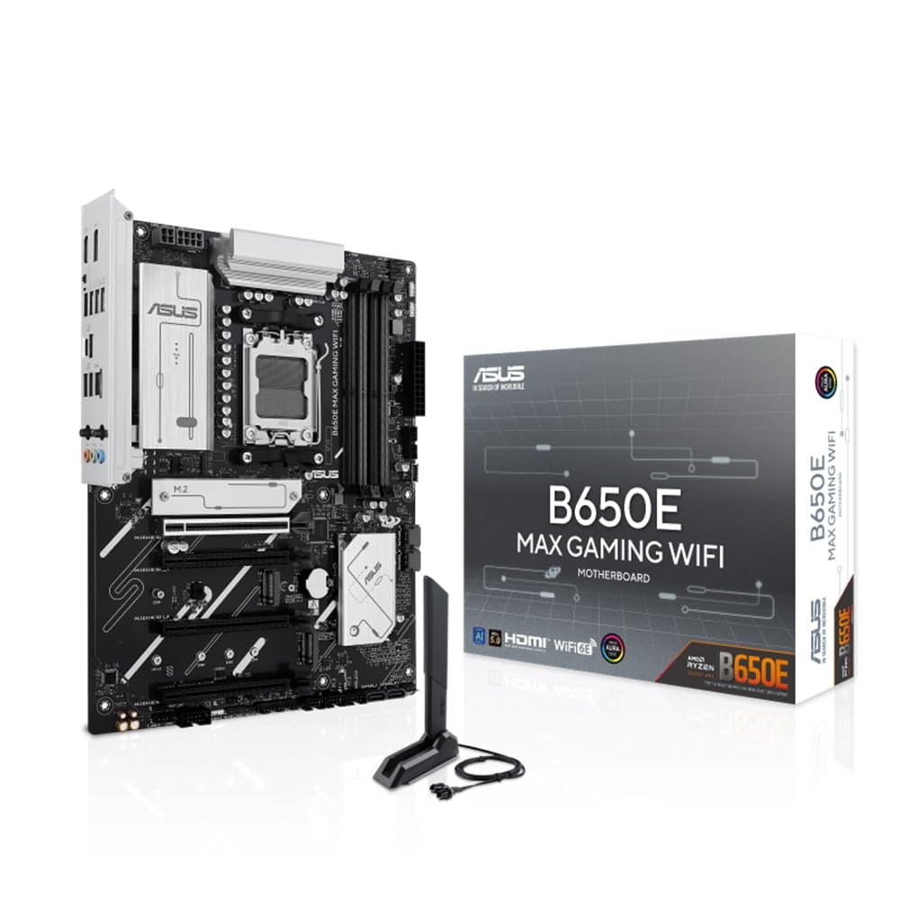 ASUS B650E MAX Gaming WiFi Mainboard Sockel AMD AM5 (ATX, DDR5, PCIe 5.0, 3X M.2, Wi-Fi 6E, Realtek 2.5Gb Ethernet, DisplayPort, HDMI, BIOS Flashback, Aura Sync)