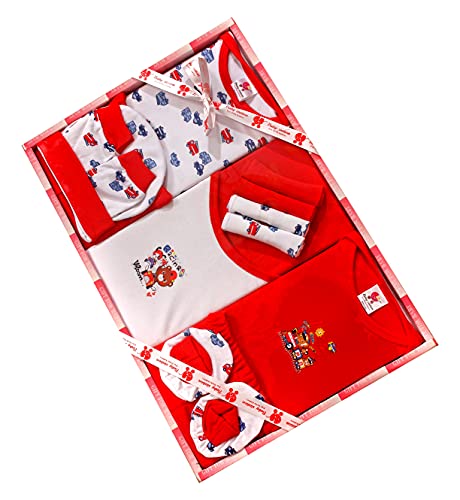 Image of BABY STATION New Born Baby Gift Set Cotton Material For Baby Boy And Girls Ideal Baby Shower Gift 13 Pcs (Red)