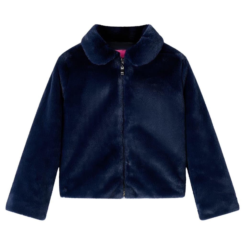 vidaXL Kids' Coat Long Sleeve Jacket Outwear Turn Down Collar Coat Faux Fur Navy 128