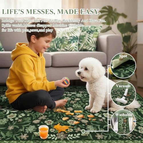 Carpet Runners for Hallways Washable Floral Hallway Runner Rug Green 65x180cm Boho Non-slip Kitchen Runner Floor Mat Low Pile Floor Carpet for Entrance Laundry Bedroom - Image 5