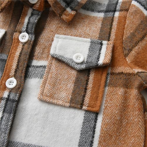Toddler Boy Flannel Plaid Shirt Kids Long Sleeve Button Down Jacket Lapel Pocket Top Regular Fit Casual Fall Clothes4