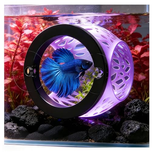UNISOLODECHO Floating Betta Hideout Cave for Aquarium, Multi-Function Resting Hammock & Shrimp Feeder with Fish Feeding Ring, Betta Fish Tank Accessories, Aquarium Decor & Fish Tank Decor（Purple）