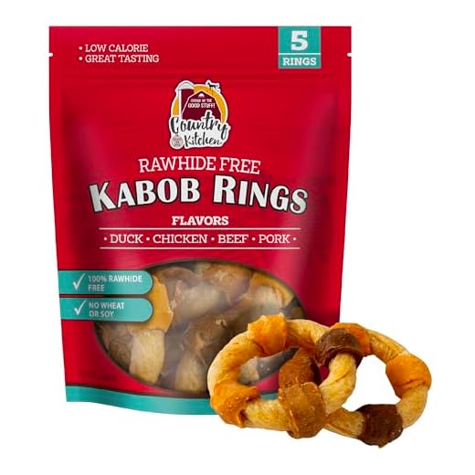 Country Kitchen Rawhide Free Kabob Rings 4 Flavor Protein Variety Dog Chews, Made with Real Chicken, Beef, Pork, and Duck, 5 Count