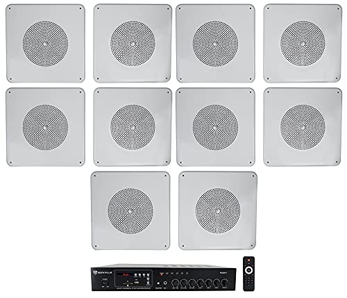 Rockville RCS80-1 60 Watt 70v Commercial/Restaurant Amplifier/Bluetooth Receiver Bundle with (10) MS81 Metal 8