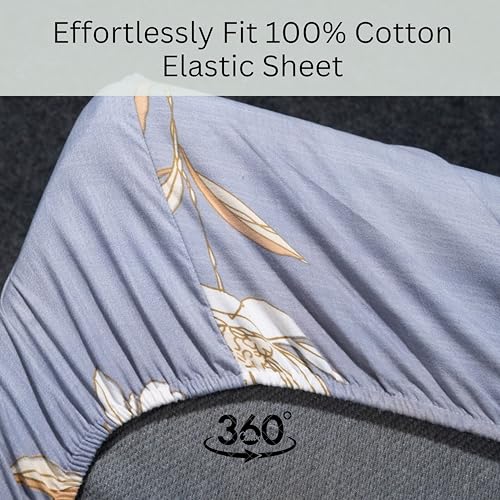 Image of Amazon Brand - Umi Cotton Elastic Fitted Bedsheet, King Size 78x72 Inches, Elastic Fit Bed Sheet, 10 Inch Deep Pocket, Soft Breathable Bedding, Durable Easy Care, with Pillow Cover-Lunar Flora