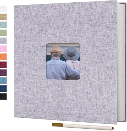Image of Vienrose Self Adhesive Photo Album 11 inchx10.6 inch - 40 Pages Scrapbook Album for 4x6, 8x10 Pictures - Linen Cover - Grey