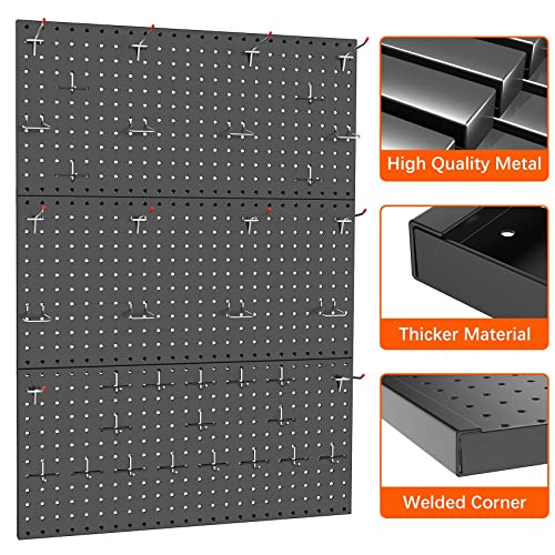Torack 3Pcs Metal Pegboard Panels For Wall Garage Utility Tools Pegboard Storage System For Workbench, Shop, Shed Modular Peg Board Organizer Board Kit(Pack Of 3, Black) #TOP4