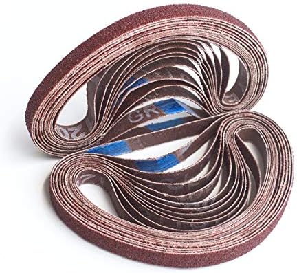 Aiyard 3/8 x 13 Inch Aluminum Oxide Sanding Belts, 40/60/80/120/180/240 Assorted Grits Abrasive File Belts for Air Belt Sander, 24-Pack