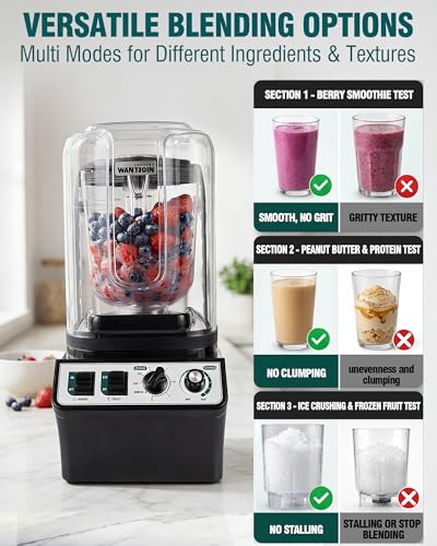 Image of WantJoin Commercial Blender- 80Oz Quiet Smoothie Blender with Soundproof Shield, Professional Ice Crusher Heavy Duty with Self-Cleaning, High-speed Ice Drink Maker for Restaurant Bars Cafe Home