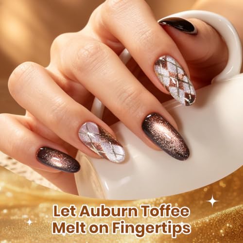 Image of Beetles Brown Gel Polish Set - 6 Colors Toffee Caramel Nude Brown Cat Eye Fall Gel Nail Polish with Magnet, Soak Off UV LED Manicure Set for Daily Wear Travel Gifts,0.25 fl oz Each