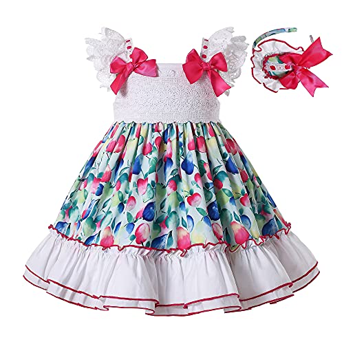 Pettigirl Girls Stylish Summer Green Pattern Printed Ruffle Cotton Clothing Toddler Child Pretty Casual Dresses