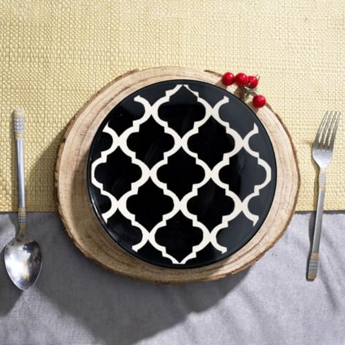Image of Charcoal Black Ceramic Round Plates - Set of 4 (8.07 inch) | Microwave, Oven & Dishwasher Safe | Perfect for Dessert, Salad & Small Meals | Elegant Porcelain Dish | Ideal for Gifting