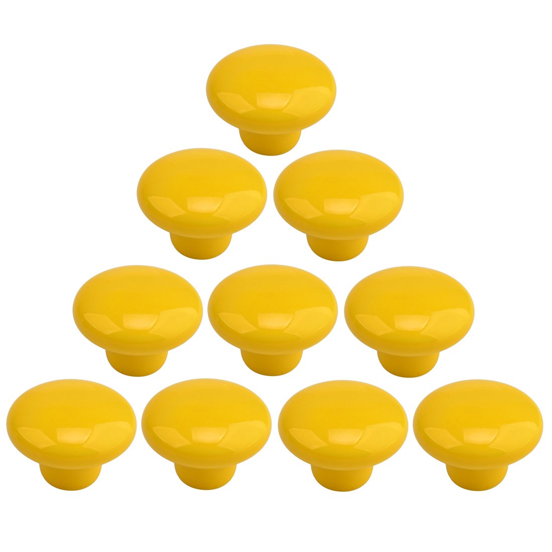 Foxom 10 Pcs 33mm Cute Round Ceramic Solid Color Pull Handles Kitchen Cabinet Cupboard Drawer Door Knobs Yellow