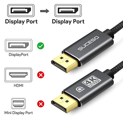 SUCESO Cavo DisplayPort 2m,Cavo DP Cavo DisplayPort a DisplayPort [4K 60Hz, 2K 165Hz, 2K 144Hz] Nylon Intrecciato ad Alta velocità Compatibile con PC, Laptop, TV, Proiettore, Monitor ecc