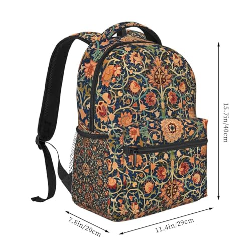 William Morris Floral Backpack Casual Pack Bag Laptop Backpack With Side Pocket Front Zipper Pocket Bookpack Travel Daypack Picnic Rucksack2