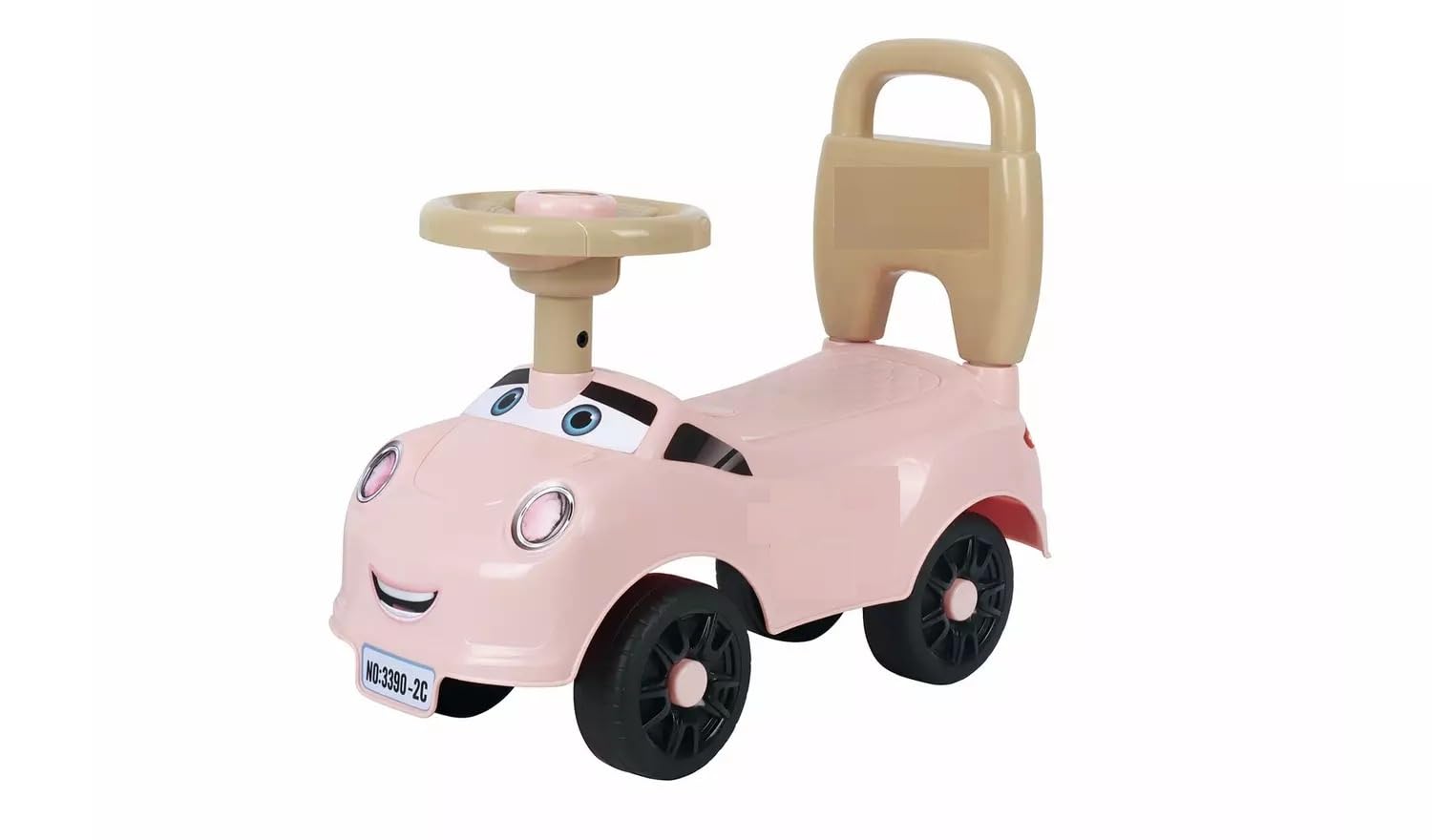 Foot to Floor Ride On Toy Car for Toddlers, Pink, with Steering Wheel and Back Handle