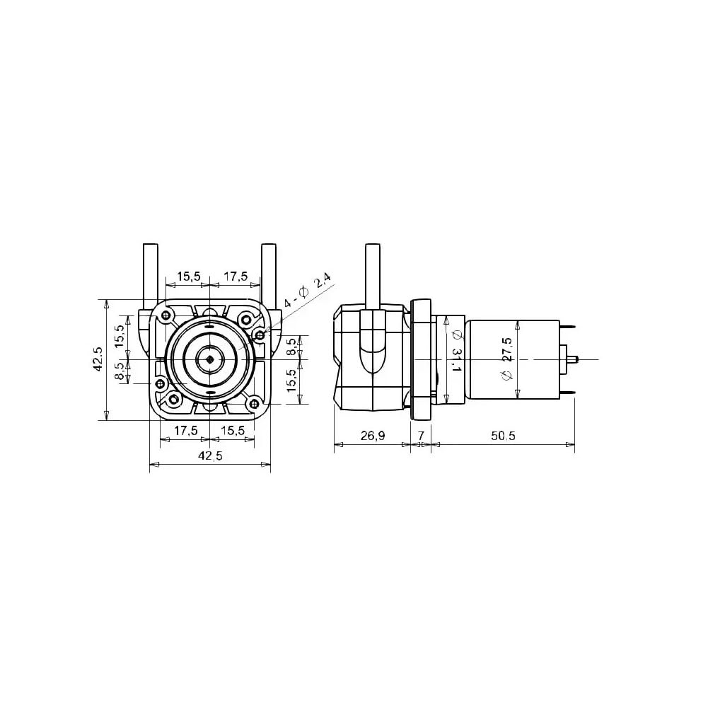 Kleine Schlauchpumpe, 12 V, 24 V, 65–100 mlmin, geräuscharm, Dosierpumpe, viskose Flüssigkeiten, kompaktes Design, große Kehrmaschinen