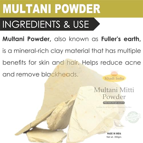 Image of Khadi 100% Pure & Organic Multani Mitti Powder - Natural Clay for Deep Cleansing, Oil Control & Glowing Skin - Face & Hair Pack - 350g