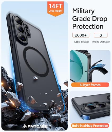 Image of FNTCASE for Samsung Galaxy S26-Ultra Case: [Fit for Magsafe] [Full Camera Protection] Translucent Matte Cases with [Screen Protector] Military Grade Shockproof Protective Phone Cover - Black