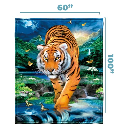 Dawhud Direct Moonlight Tiger Fleece Blanket For Bed 50" X 60" Tiger Fleece Throw Blanket For Women, Men And Kids Super Soft Plush Tiger Blanket Throw Fleece Blanket Animal Blanket #TOP3