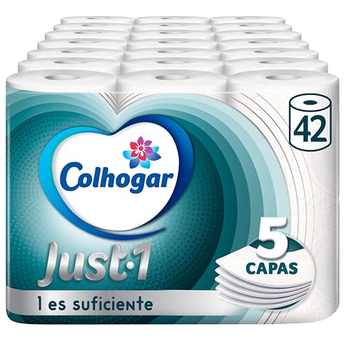 Colhogar Just 1 x42 - Papel Higiénico Extra Absorbente - Paquete con 6 Rollos - Papel de Baño de 5 Capas - Ultra Suave para Máximo Confort - Blanco (7x6)