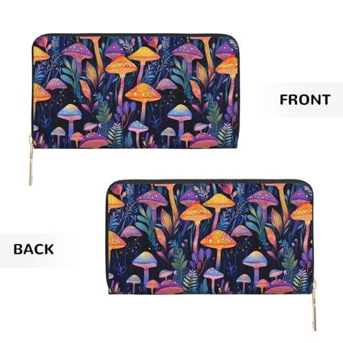 Colorful Mushroom Print Wallet Women, Leather Bifold Multi Card Wallet, Long Purse Women's Wallets 7