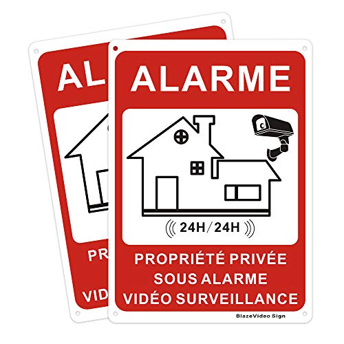BlazeVideo 2X Aluminium Panneau - Propriété Privée sous Vidéo Surveillance 24h/24h Aluminium, 180 * 250mm …