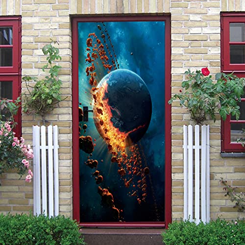 SHOMEY Adhesivo Puerta 3D planeta 90 x 200 cm Etiqueta de la Puerta Autoadhesivo Vinilos Murales Cartele Pegatinas de Pared DIY Decoraciones Cover