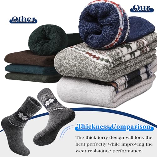 Yeblues 5 Pairs Winter Warm Thick Wool Socks for Men, Thermal Wool Hiking Socks, Breathable Cozy for Men Cold Weather2