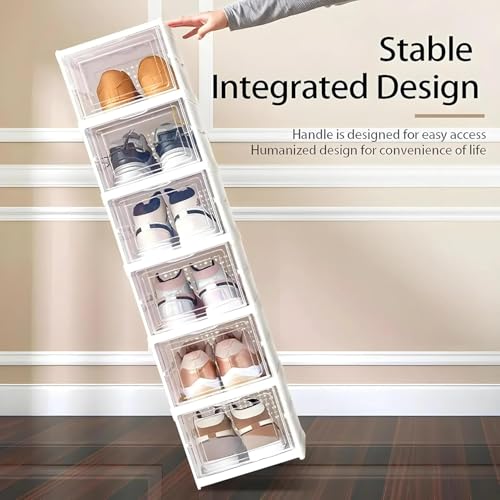 Image of Qshare Sneaker Shoe Rack Box llapsible Shoe Organiser With Door-Foldable Sneaker Crates Footwear Organiser For Men, Women, Heels, Boots, Loafers, Sneakers, Slippers - Plastic (White, 3)