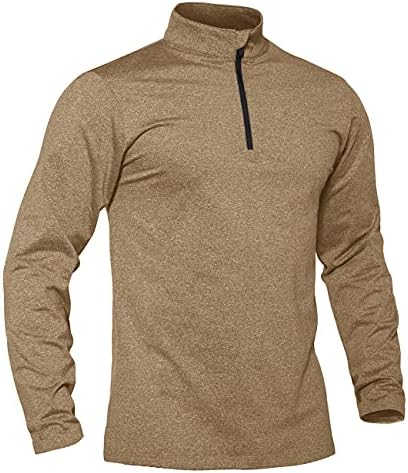 TACVASEN Men's Athletic Shirts Long Sleeves Outdoor Training Running Tops Sweatshirt Khaki, L