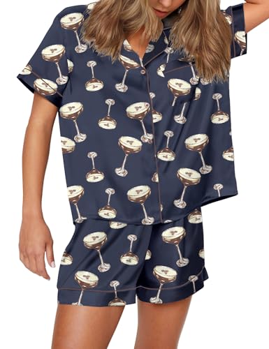 Image of SHESHOW Satin Pajamas for Women Set Preppy Animals Pjs Short Sleeve Shorts 2 Piece Loungewear Sets XS-XXL