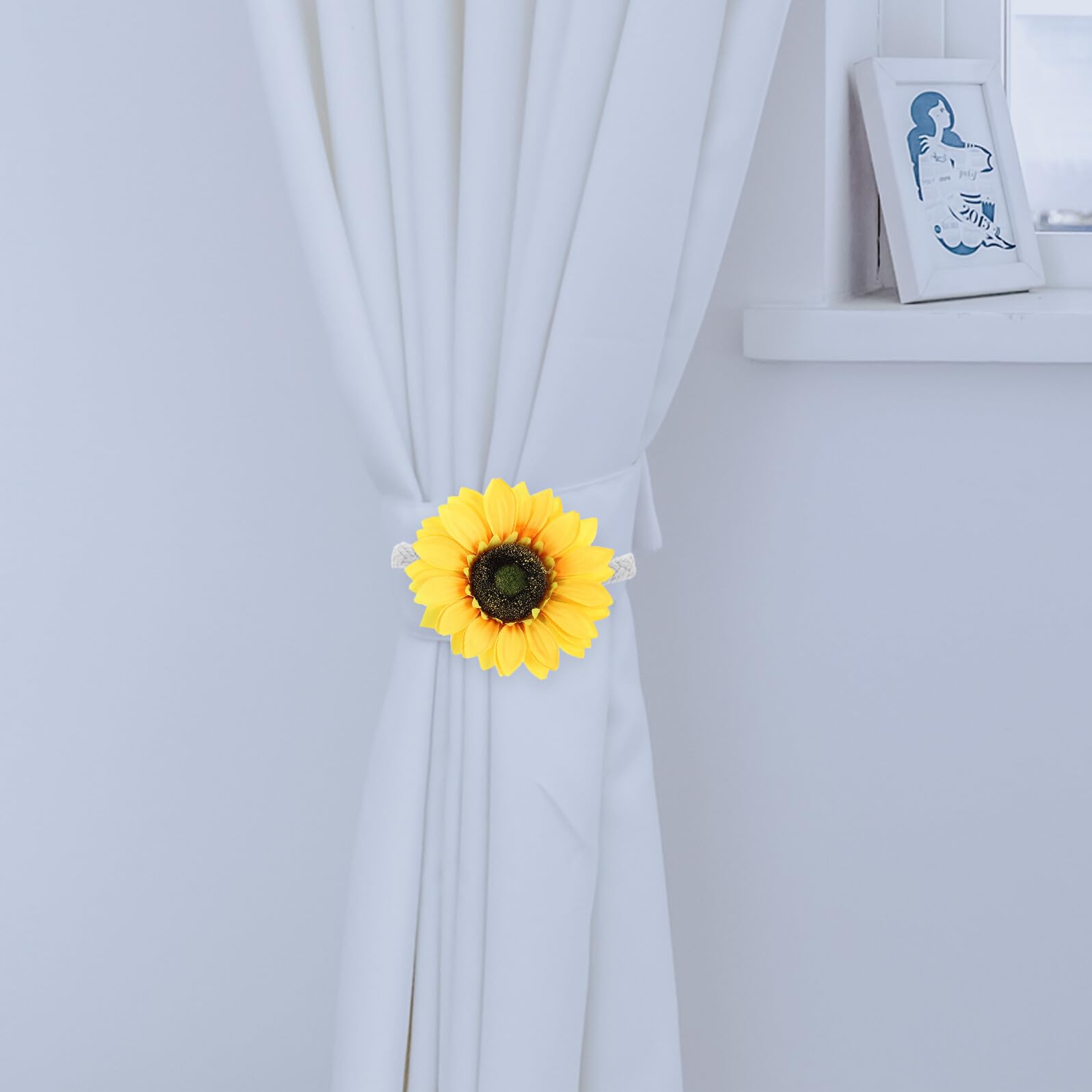 OUNONA Lot de 2 Embrasses de Rideaux Tournesol Rustiques Décoratives Cordelette Fleurie Adaptable pour Rideaux Légers ou Épais Accessoires de Décoration Intérieure pour Chambre et