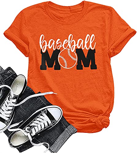 Baseball Mom Shirt Womens Mom Shirt Short Sleeve O-Neck Letter Print Casual Tops Tees