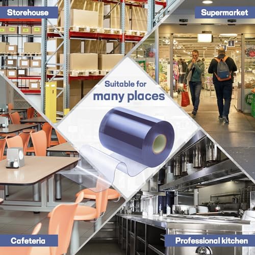 Image of Moukeren Plastic Curtain Strips, 50 ft x 12 in Clear PVC Strip Curtain Roll, Heavy Duty Plastic Insulated Freezer Door Strips for Commercial, Walk-in Cooler, Garage, Warehouse, 0.08 inch Thickness