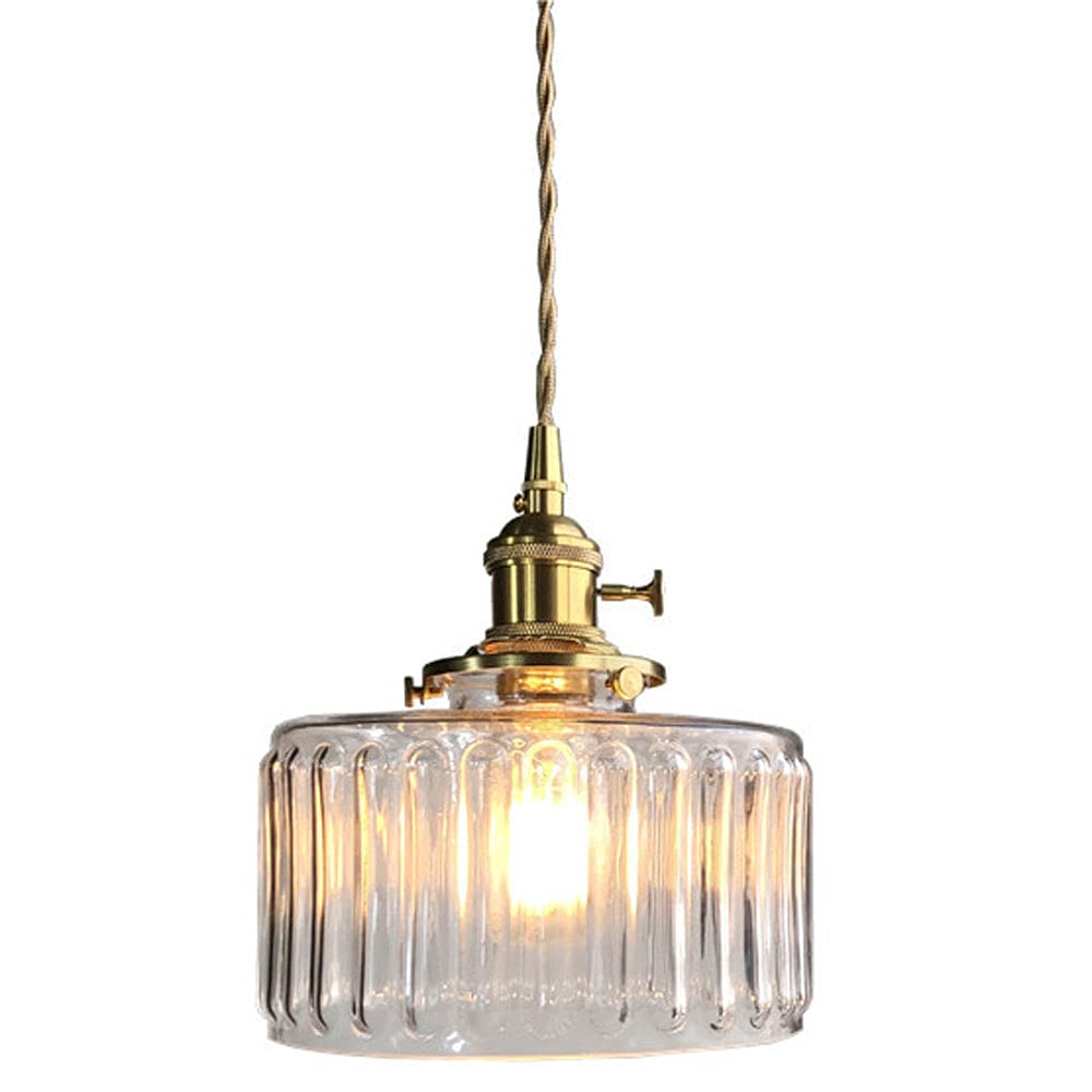 HXYSXHJUO Japanese Style Retro 1-Light Bedroom Pendant Lights Brass Lamp Holder Glass Lampshade Guest Hall Chandelier E26/E27 Base Adjustable Ceiling Restaurant Hanging