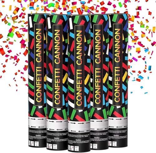 Confetti Cannon Party Poppers [5 Pack] 12 Inch Multicolor Biodegradable Confetti for Wedding Birthday Party Graduation Celebrations Pranks Goodie Bags Fillers and Prize Trendy Buy