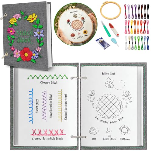 2026 Upgraded Embroidery Stitch Book Kit 106 Patterns DIY Book Embroidery Kit with Full Tools and Tutorial Portable All-in-One Hand Beginner Embroidery Book for Adults & DIY Craft Lovers