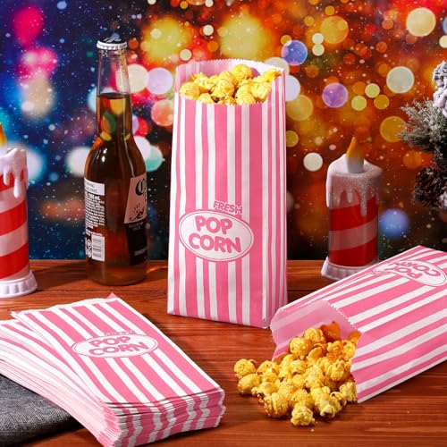 Image of Sherr 500 Pcs 2oz Popcorn Bags Bulk Pink Retro Stripes Disposable Popcorn Bags for Circus Carnival Party Favors Movie Nights Birthday Party Event Supplies Machine Accessories