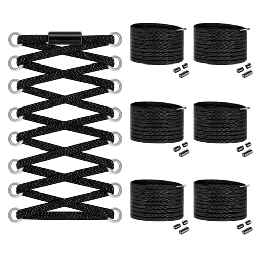 Widamin 6 Paar elastische Schnürsenkel mit Metallverschluss No Tie Shoelaces, Faule Schnürsenkel Ohne Binden für Kinder und Erwachsene（Schwarz）