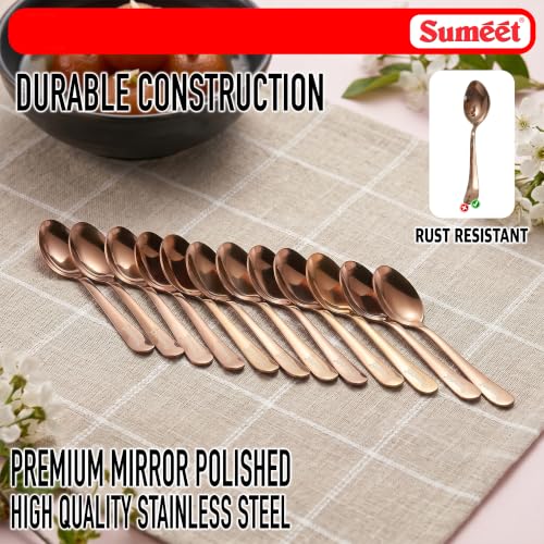 Image of Sumeet Stainless Steel Rose Gold Baby /Meduim Premium Spoon Set of 12 Pc - (15.5cm L) (1.6mm Thick)