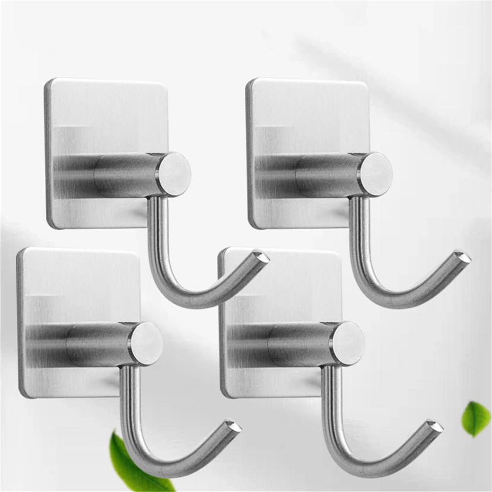 Lcanallyms Silver E Wall Hooks, Coat Hook Bathroom Hooks 4Pcs Stainless Steel Self Adhesive Black Towel Heavy Duty Wall, E(Silver E)