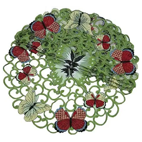 Xia Home Fashions Butterflies Embroidered Cutwork Spring Doilies, 8-Inch Round, Set of 4 Cover