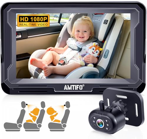 Image of AMTIFO Baby Car Camera Easy Install: Clear Night Vision 2Mins Plug-Play Backseat Camera 360 Rotation Rear Facing Car Baby Monitor with Camera