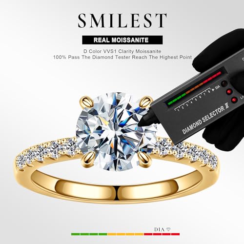 SMILEST Moissanite Engagement Rings for Women, 1.5CT Round D Color VVS1 Clarity Lab Created Moissanite Rings 14K White Yellow Rose Gold Vermeil Moissanite Rings for Women Wife Promise Rings for Her2