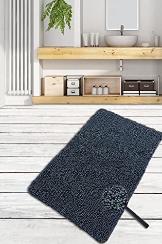 QOENIQ 3 teiliges 100 % Baumwolle Badematte 120, 80 und 50 cm Badvorleger Badteppich rutschfest (Anthrazit) – Bild 3