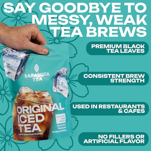 Image of Original Iced Tea Bags Gallon | 10 Count Large Iced Tea Bags | Makes 10 Gallons | Unsweetened Gallon Pitcher | Restaurant & Home Use