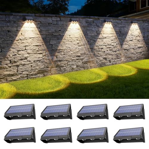 Onforu 8 Pack Fence Lights Solar Powered,Solar Lights Outdoor,3 Modes (Warm/Neutral/Cool White）for...